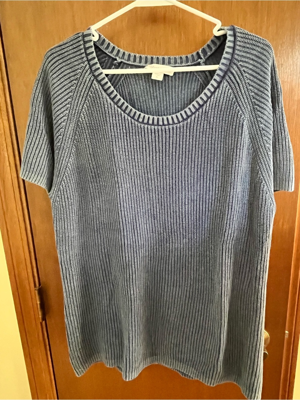 Coldwater Creek Slate Blue Ribbed Scoop-Neck Short-Sleeve Sweater